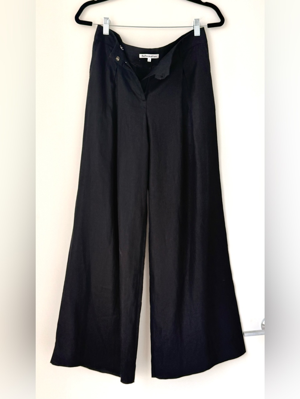 NWOT Reformation Wide Leg Black Linen Asher Pants Pockets Co-ord Top Avail. Sz 2 - Picture 3 of 11